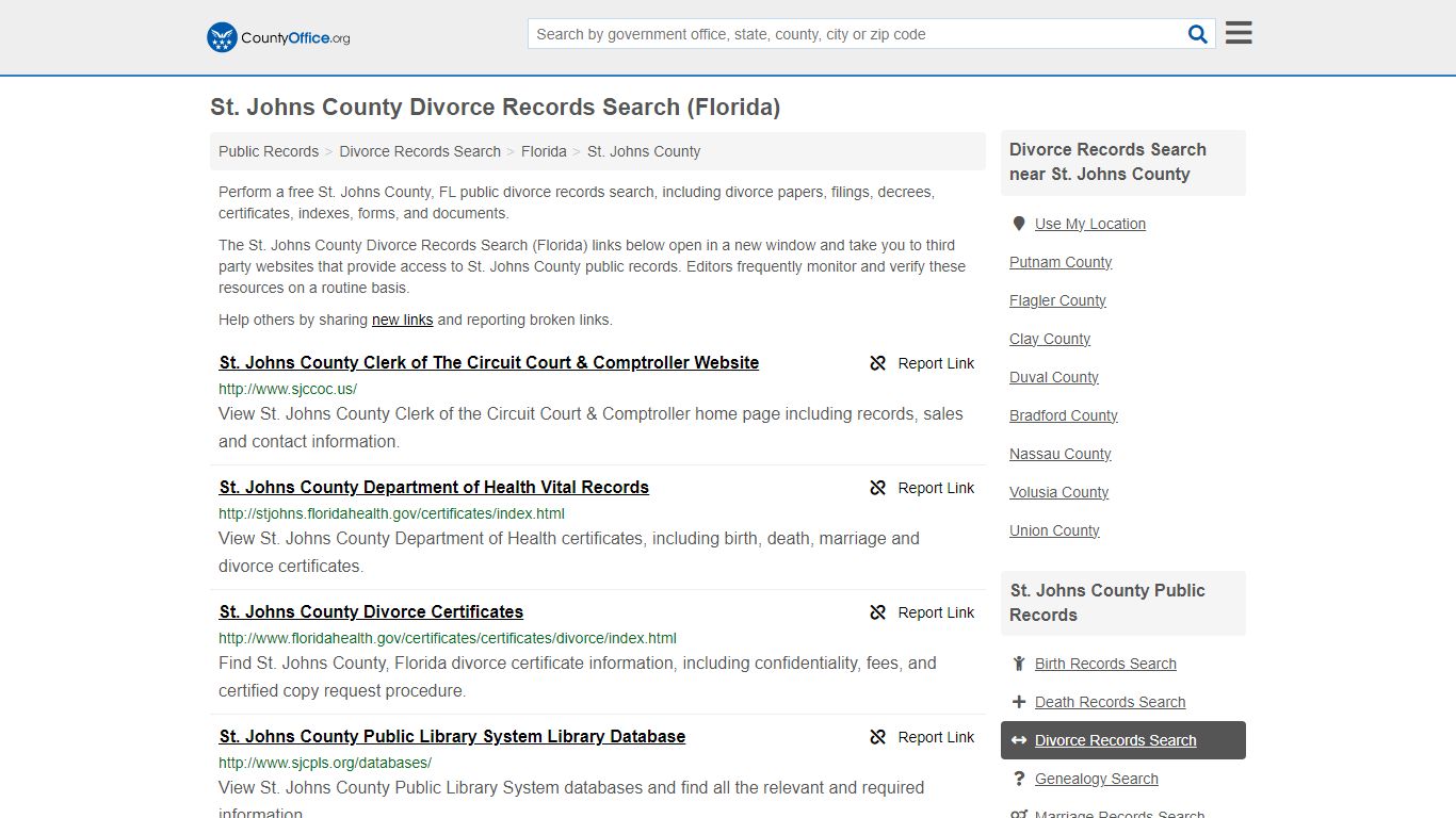 St. Johns County Divorce Records Search (Florida) - County Office