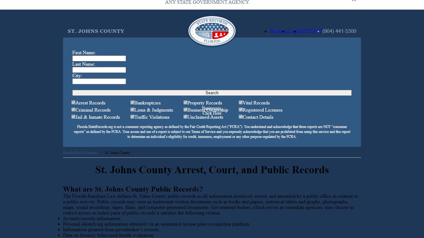 St. Johns County Arrest, Court, and Public Records